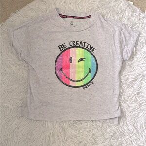 Smiley World Gray and Pink Short Sleeve Tee with Sequin Smiley Design